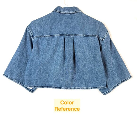 COS Oversized Cropped Elbow Sleeves Cotton Tencel Collared Denim Shirt Womens 2 - Picture 3 of 9